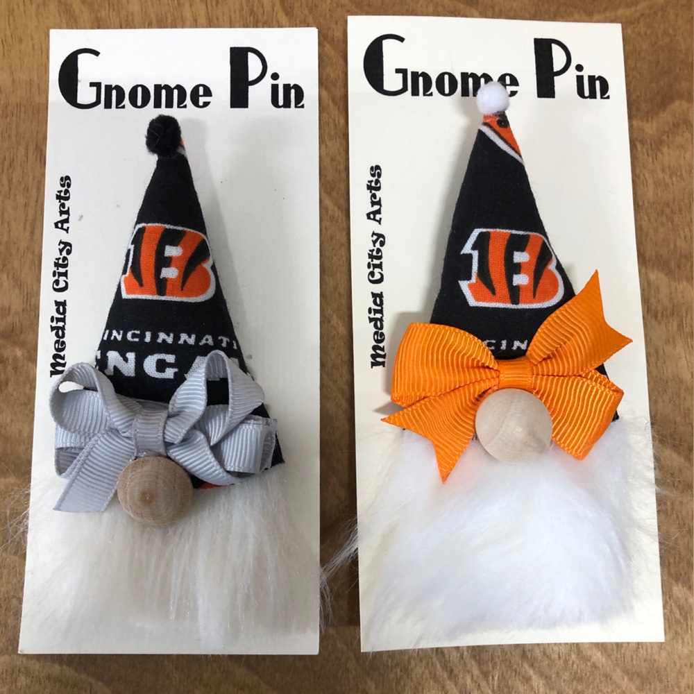 Cincinnati Bengals Gnome Pin Brooch NFL Gift Guide Handmade Bow Magnetic
